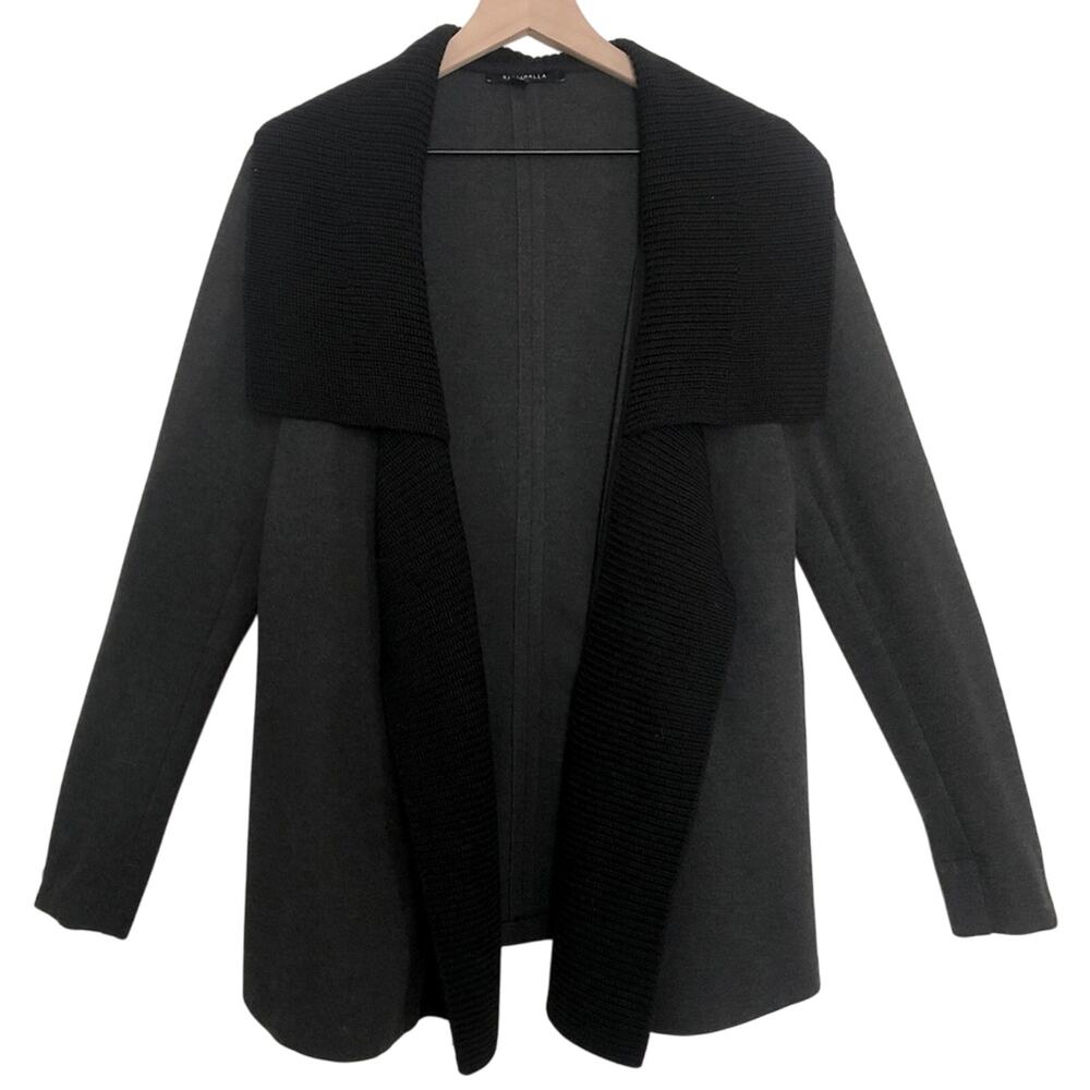 Raffinalla Gray and Black Knit Open Front Draped Collar Long Cardigan Sweater 8